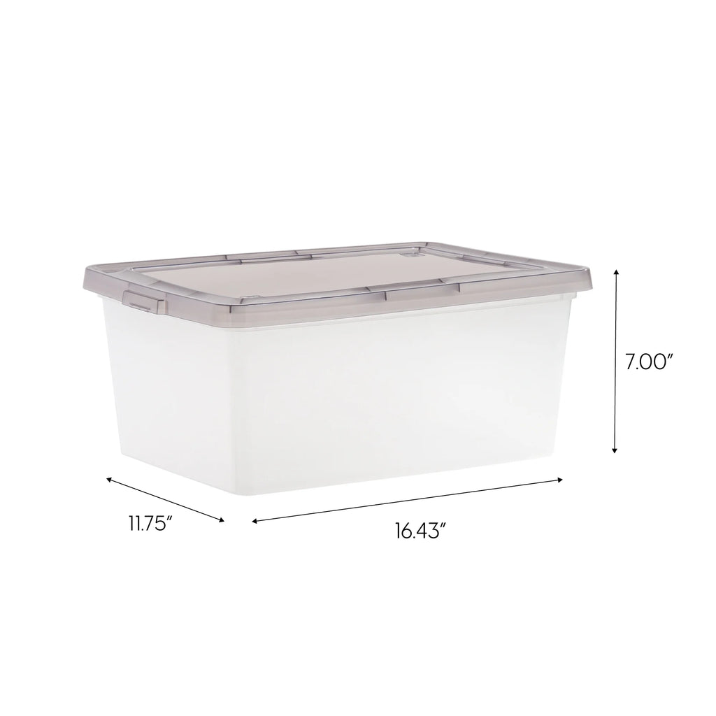 8 Pack 17 Qt Clear Plastic Storage Box with Snap Lid, Gray D7666