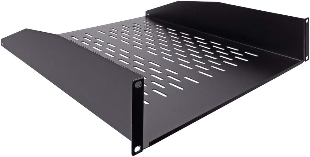 2U 19-Inch Vented Rack Mount Cantilever Server Cabinet Shelf 18-Inches Deep with Lip Black Pack of 2 C809547
