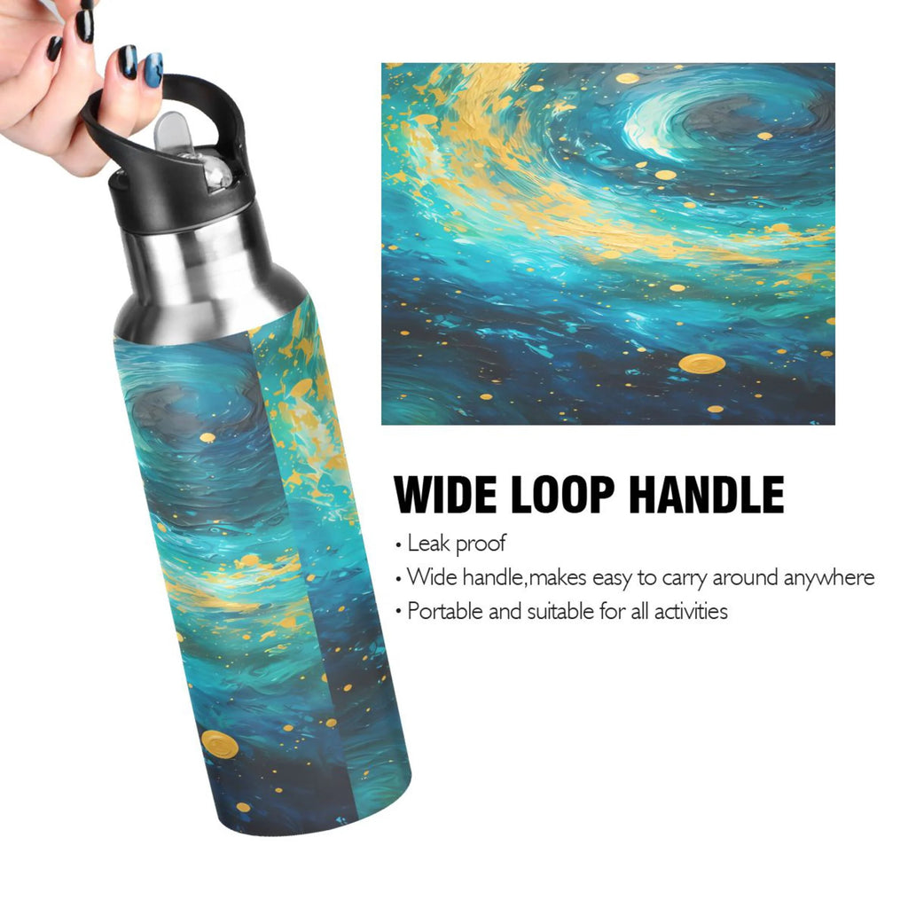 Blue and Golden Stainless Steel Insulated Water Bottle with Straw Lid H2070