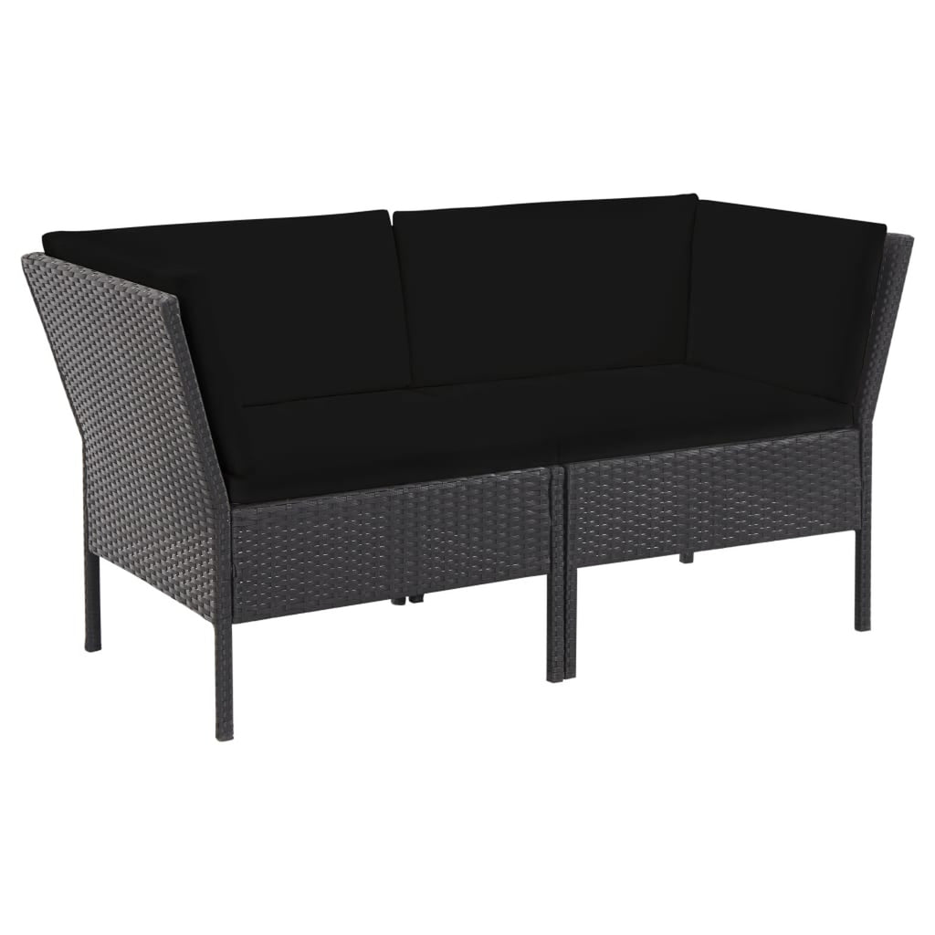 6 Piece Outdoor Conversation Set with 2 Corner 2 Middle Sofas Coffee Table Ottoman Black Poly Rattan Patio Sectional Set A66328