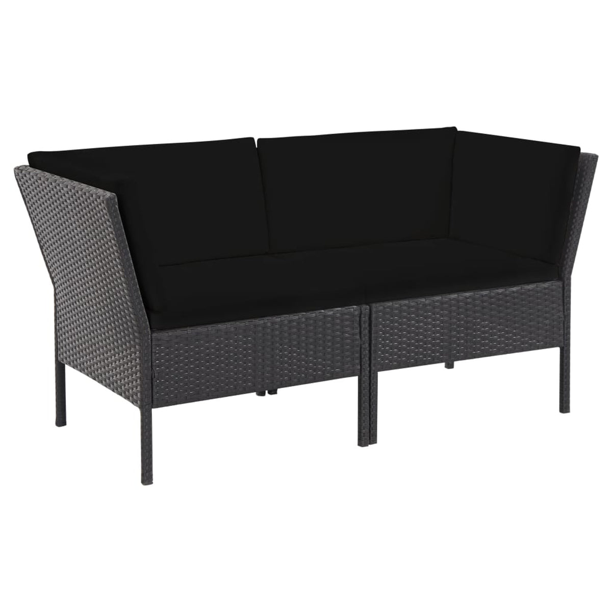 6 Piece Outdoor Conversation Set with 2 Corner 2 Middle Sofas Coffee Table Ottoman Black Poly Rattan Patio Sectional Set A66328