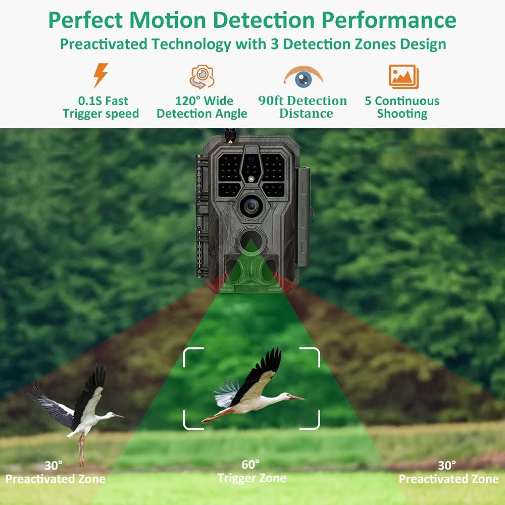 Trail Camera Wi-Fi 32MP 1296P Night Vision IP66 Waterproof Z672437