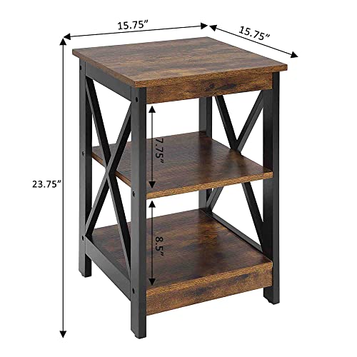 White Faux Marble/Black End Table with Storage Shelves F3007