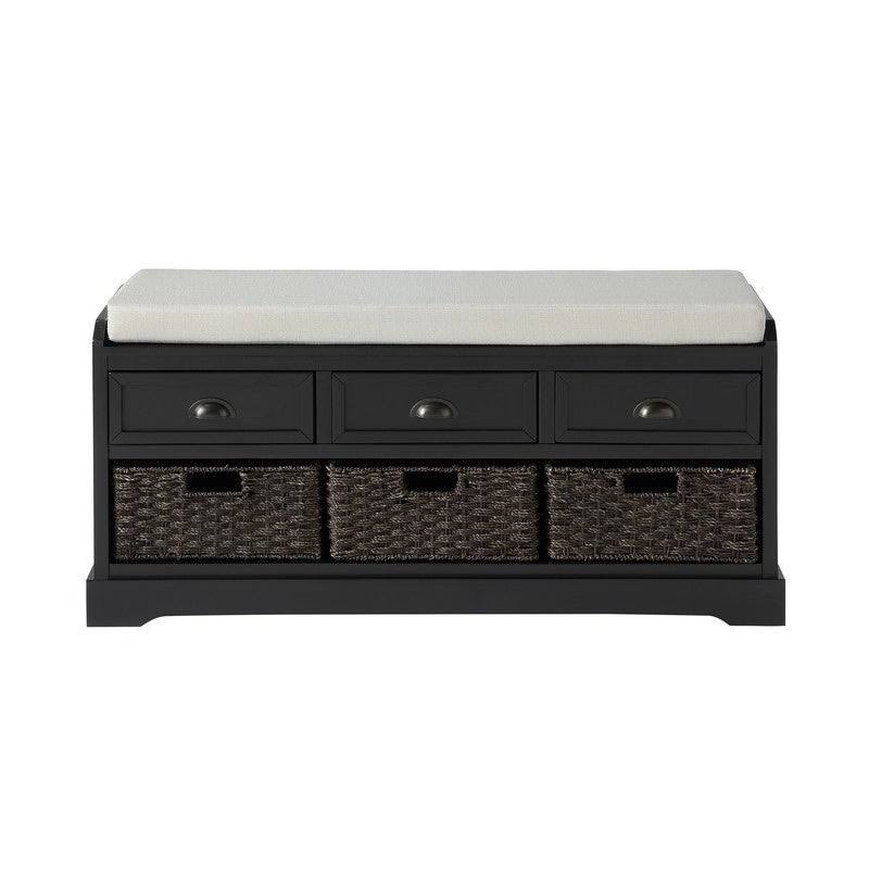 White Wood Storage Bench with 3 Drawers and 3 Baskets T590985