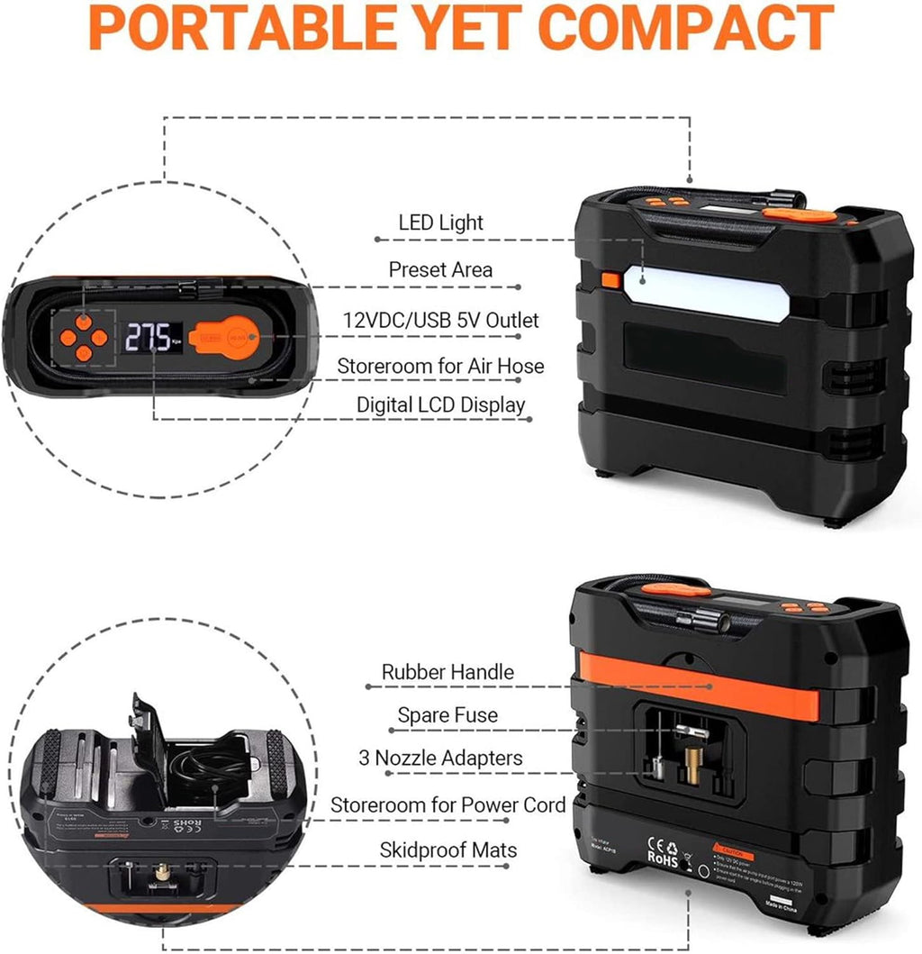Orange 2Pcs Portable Car Tire Inflator Air Compressor J575688