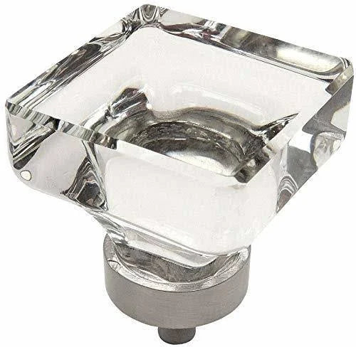 Satin Nickel Square Knob with Clear Glass - 10 Pack B24459
