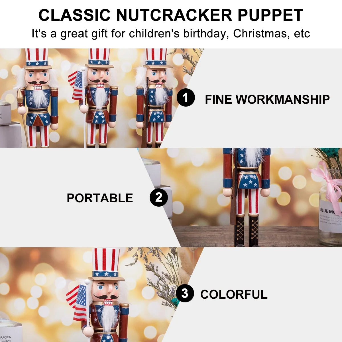Patriotic Wooden Nutcracker Soldier Decoration Doll E1291