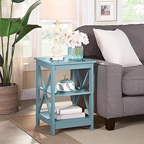 White Faux Marble/Black End Table with Storage Shelves F3007