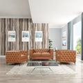 3-PC Leather Loveseat and 2 Chairs Set Saddle Brown Q57516