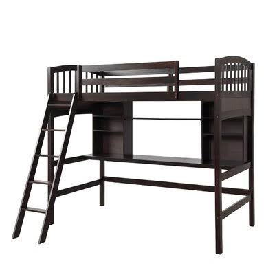 Espresso Twin Solid Wood Convertible Loft Bed with Bookcase C720992
