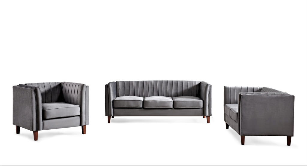 Tufted Velvet 3PCS Chair Loveseat Sofa Set O2819