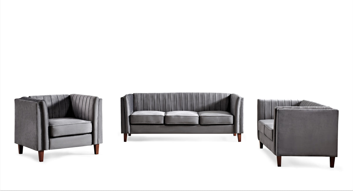 Tufted Velvet 3PCS Chair Loveseat Sofa Set O2819