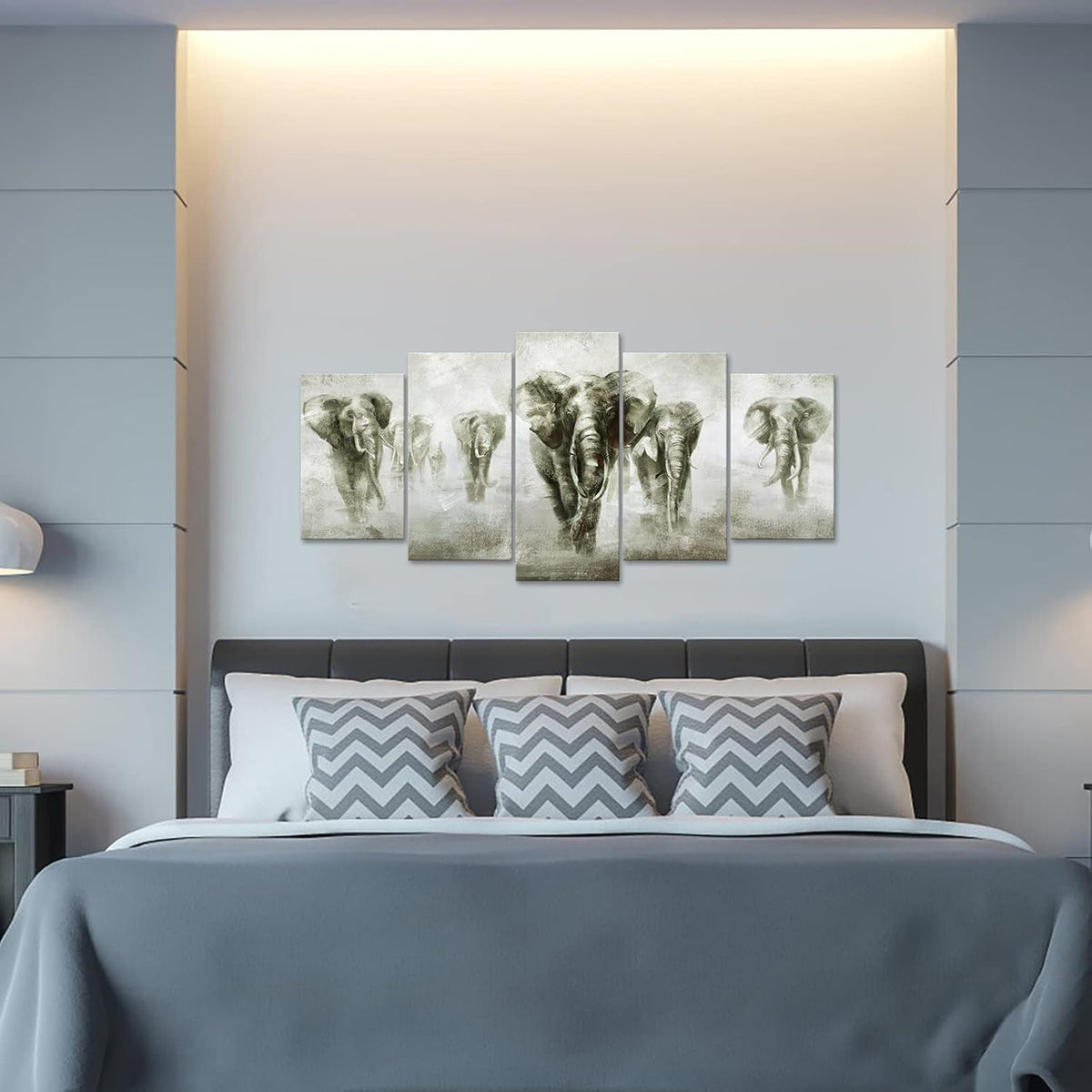 5 Panel Black and White Grey Elephant Canvas Wall Art G109420