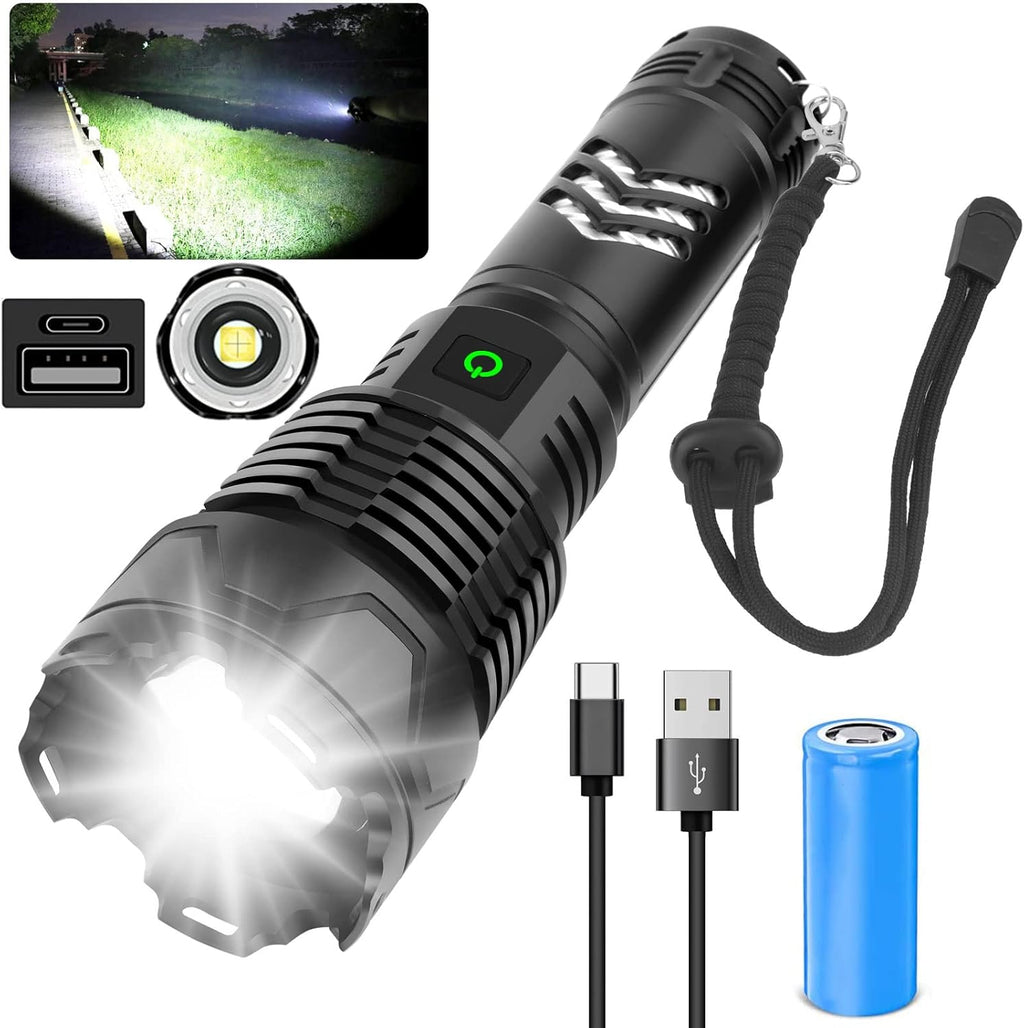 Rechargeable LED Tactical Flashlight, 120000 Lumen, Type-C Fast Charge, IPX6 Waterproof C719