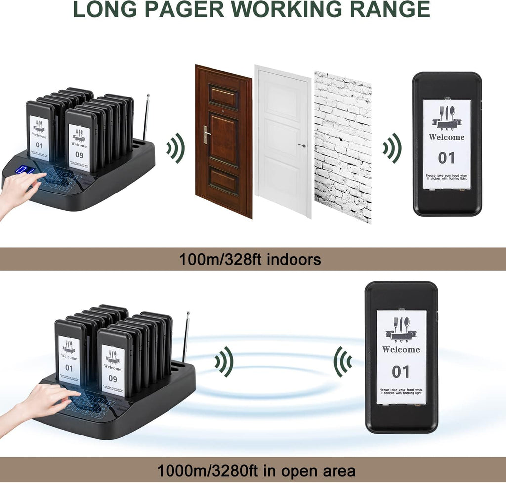 12 PCS Wireless Restaurant Paging System Buzzer with Coaster Pagers A6645