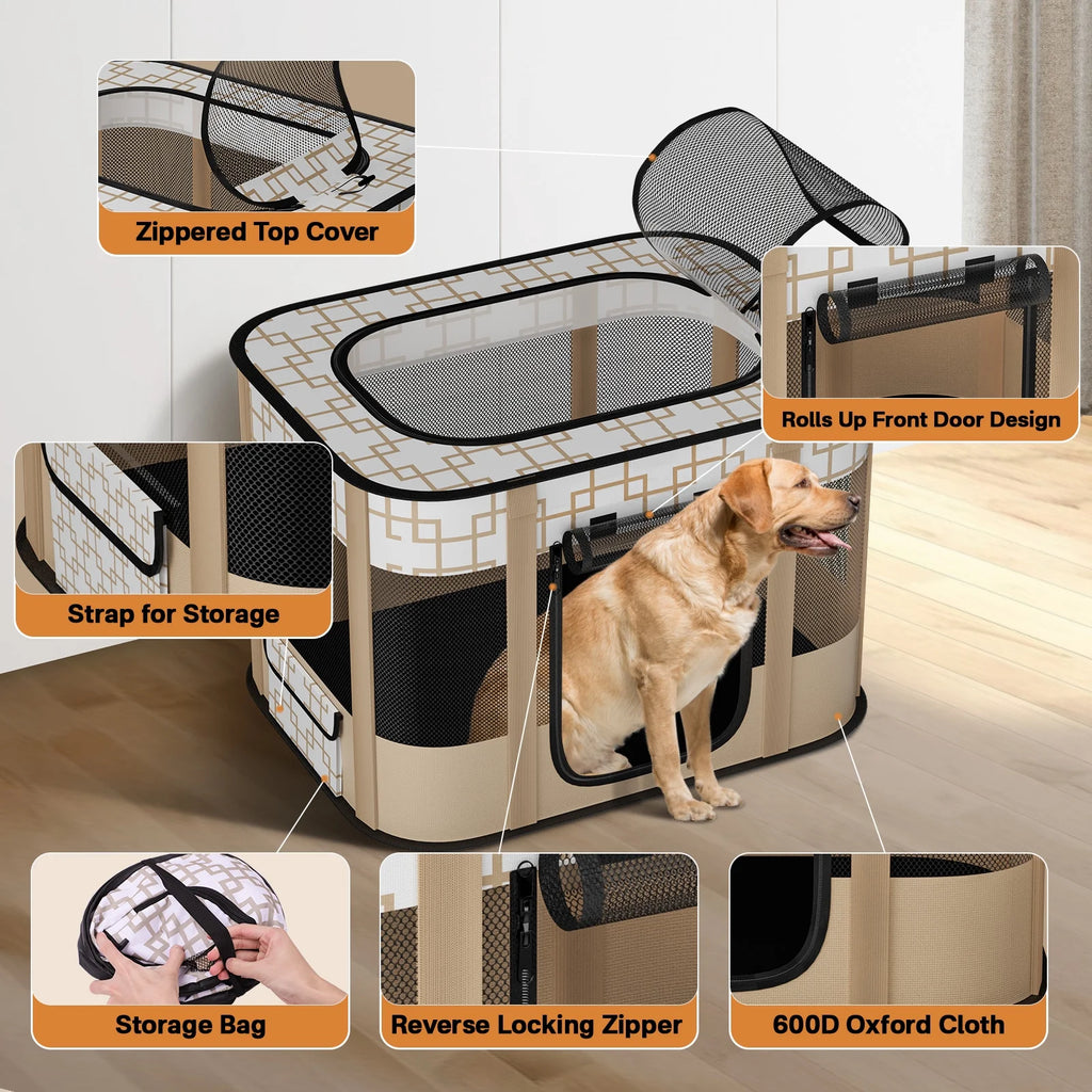 Foldable Pet Playpen with Removable Shade Cover Q2598