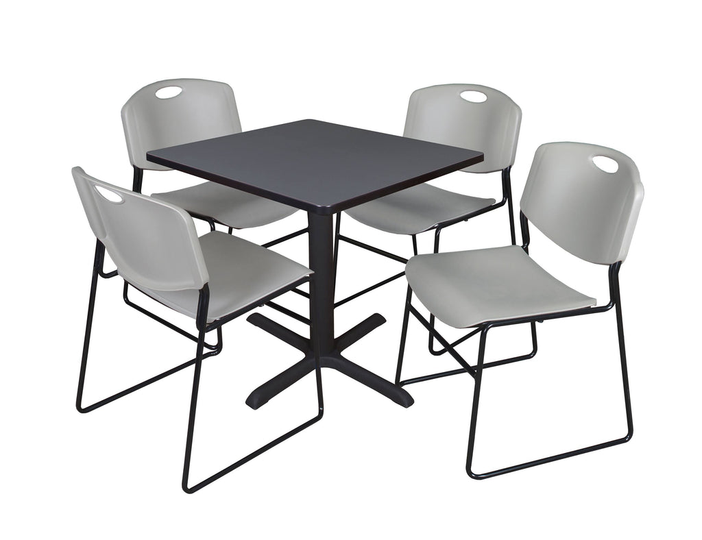 Beige Square Breakroom Table with 4 Grey Stack Chairs D2857