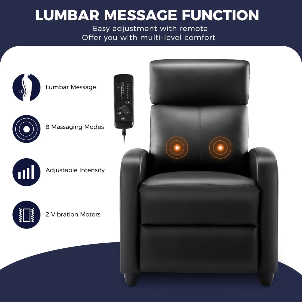 Black PU Leather Single Sofa Recliner Chair with Massage Backrest O277