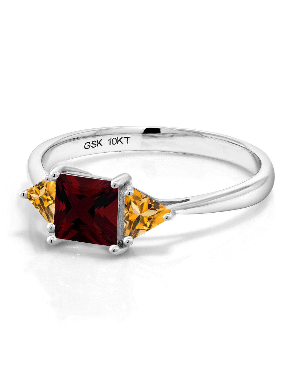 10K White Gold Red Garnet and Yellow Citrine 3 Stone Engagement Ring O191