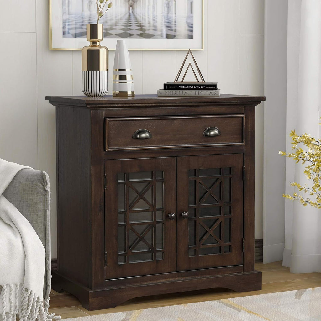 Dark Espresso Wood Storage Cabinet with Doors and 1 Drawer J703003