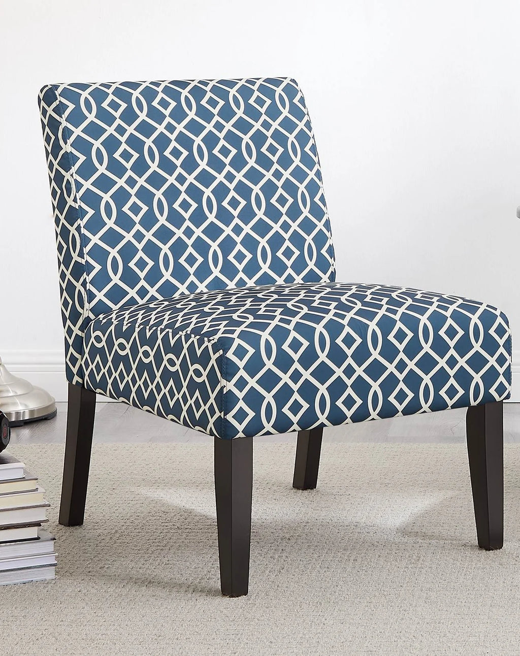 3pc Blue Fabric Upholstered Side Table and 2 Chairs J70330