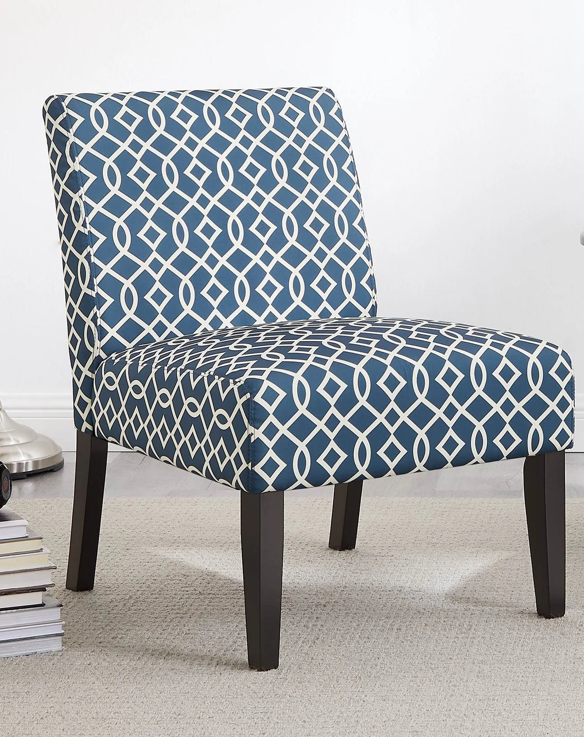3pc Blue Fabric Upholstered Side Table and 2 Chairs J70330
