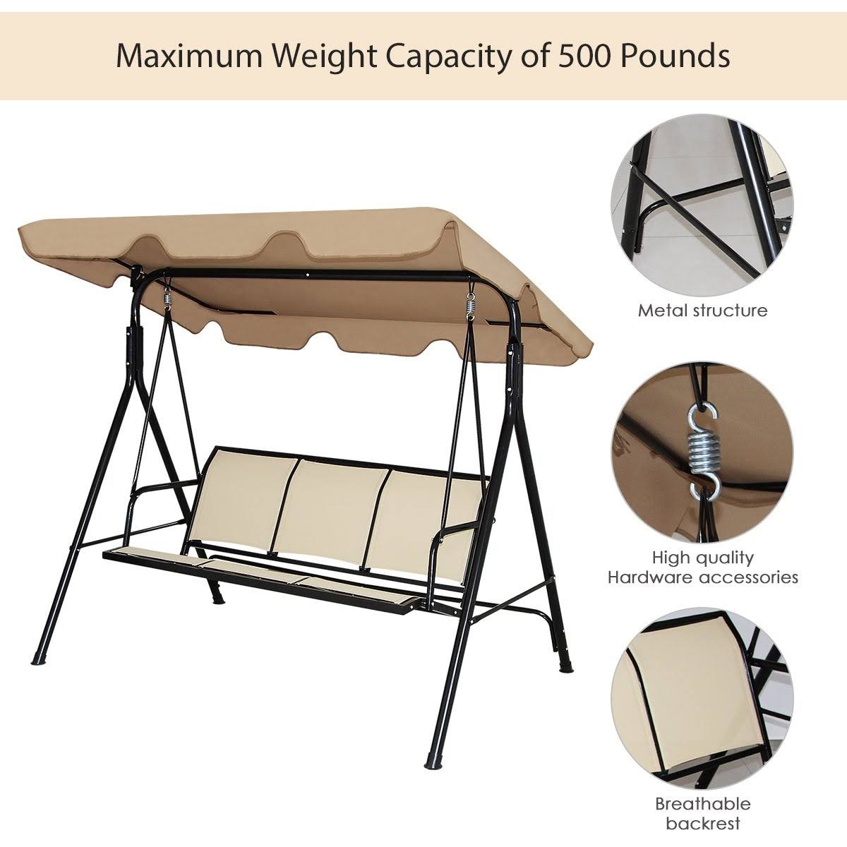 Black/Brown Outdoor Patio Swing Canopy Bench Chair Q531