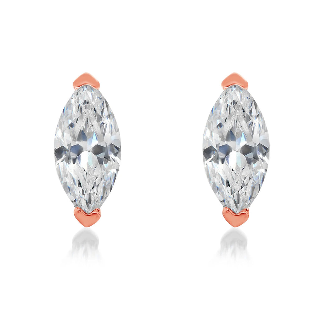 1.0 ct Marquise Cut Solitaire Studs VVS1 Brown Champagne Simulated Diamond Solid 18K Rose Gold Earrings I894505