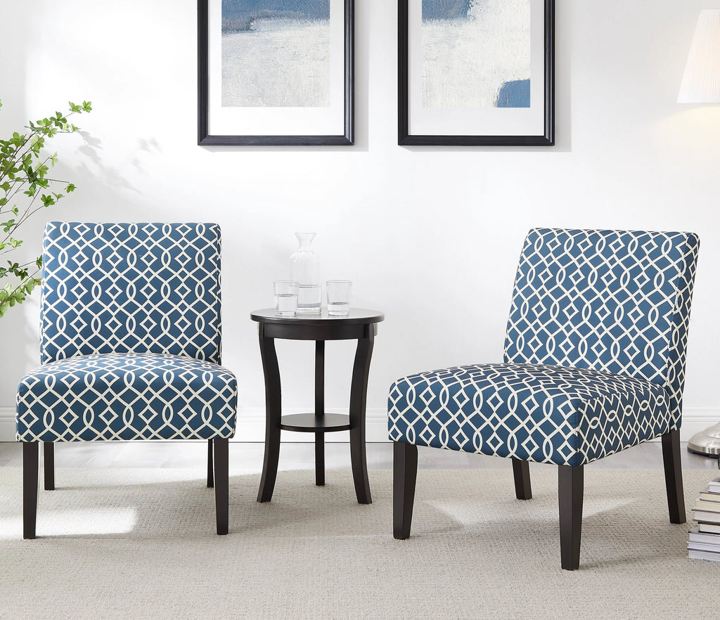 3pc Blue Fabric Upholstered Side Table and 2 Chairs J70330