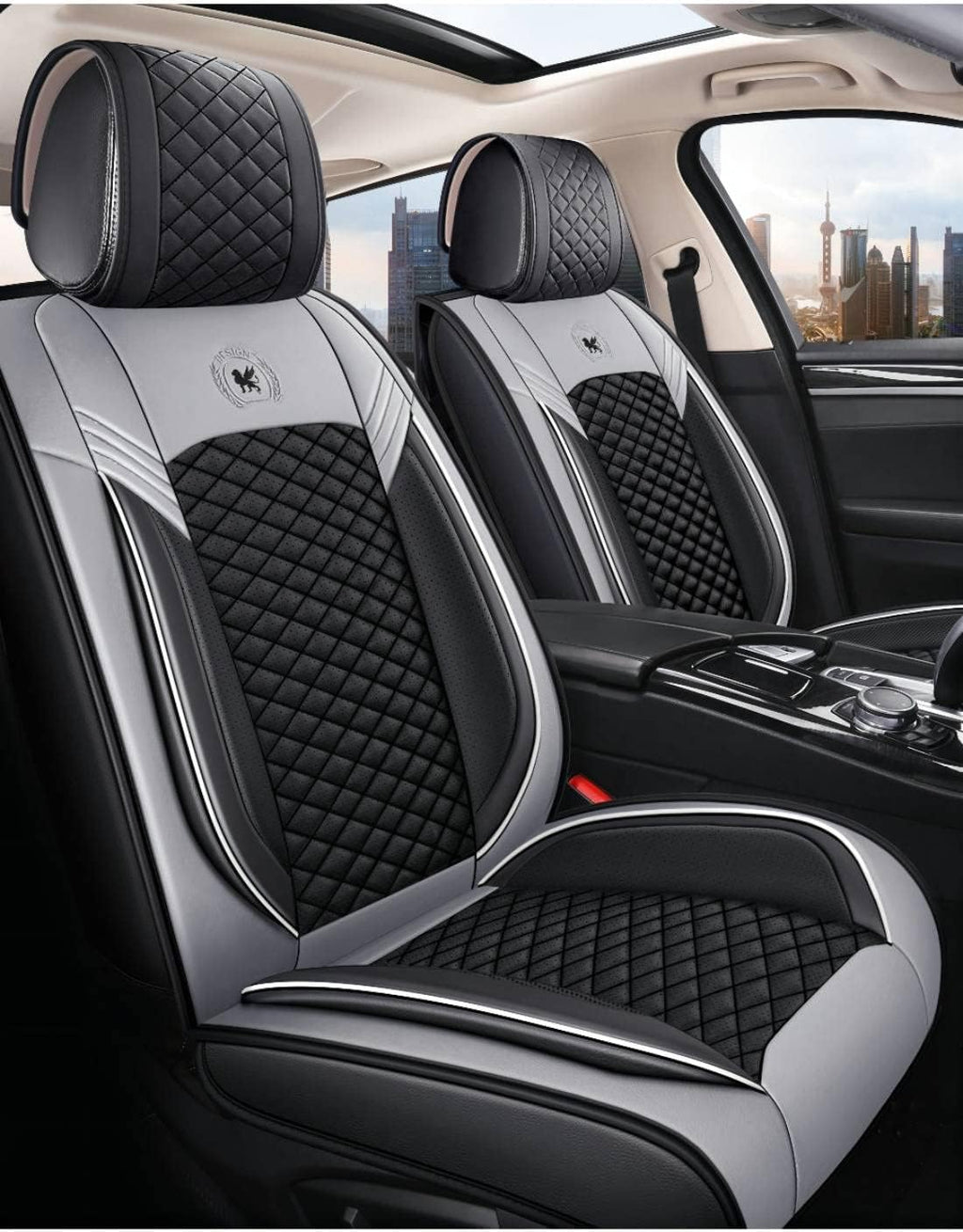 Black & Red Leather Car Seat Covers 5 Seats Full Set J841910
