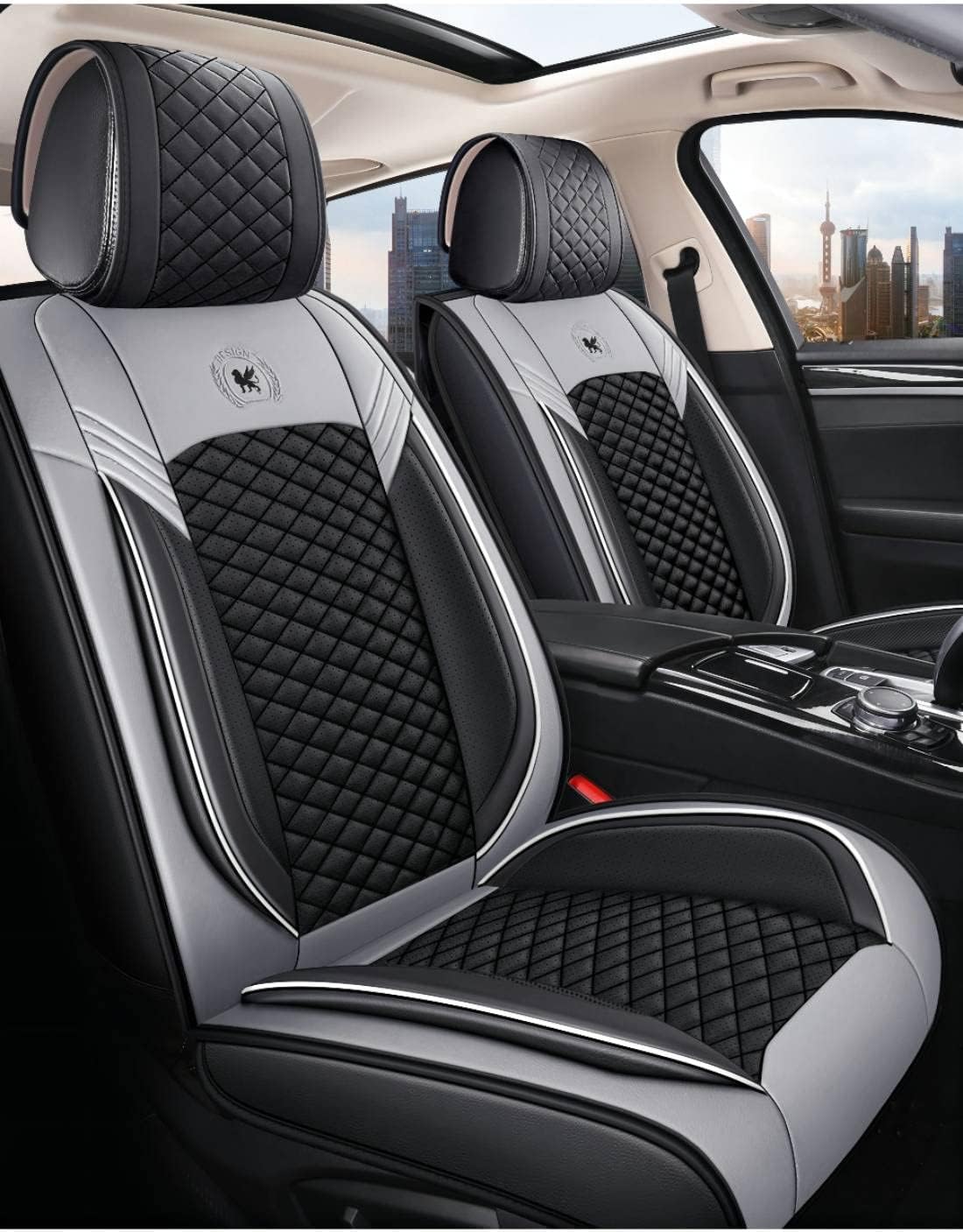 Black & Red Leather Car Seat Covers 5 Seats Full Set J841910