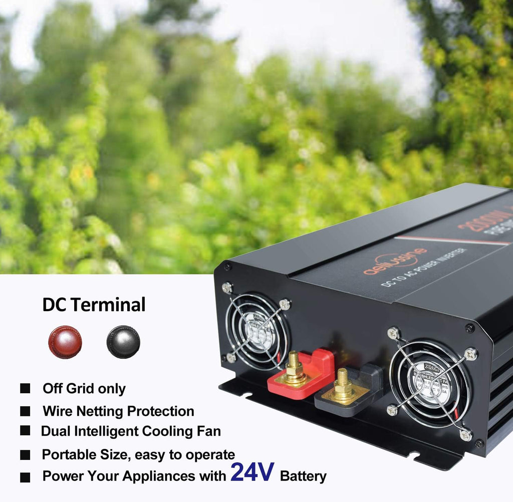 3000 Watt Pure Sine Wave Power Inverter 24 Volt DC to AC 110V 120V with LCD Display Remote Switch A5295