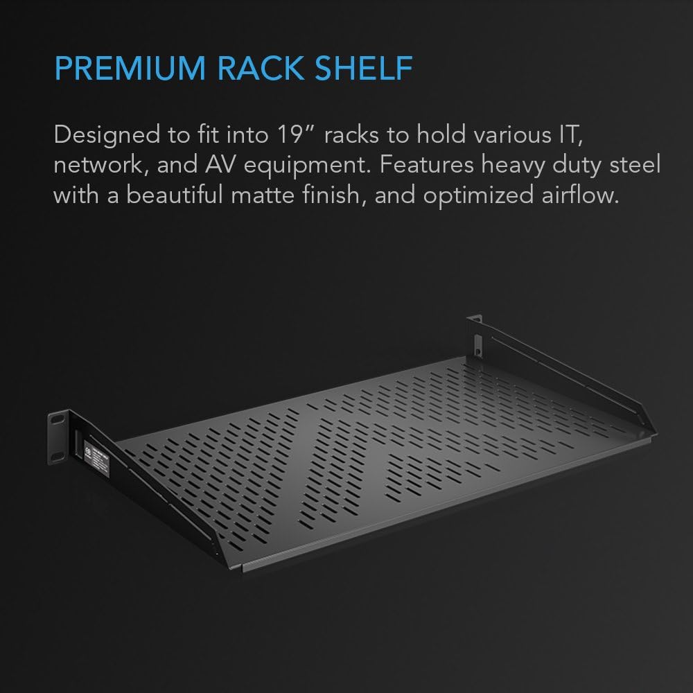 Vented Cantilever 1U Universal Rack Shelf, 10 Deep, Heavy-Duty 2.4mm Cold Rolled Steel, 60lbs Capacity Pack of 2 D90176