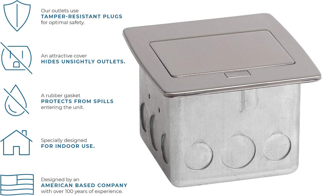 Pop Up Countertop Box with 15A Power and 2 USB Receptacle, Stainless Steel T72671