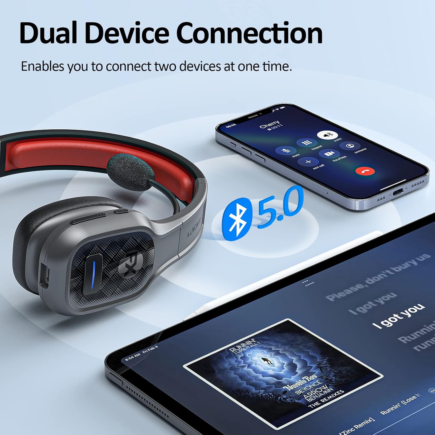 Bluetooth Headset with Microphone Noise Canceling, On-Ear Bluetooth 5.0 Multipoint Headphones, Pack of 2 G79669