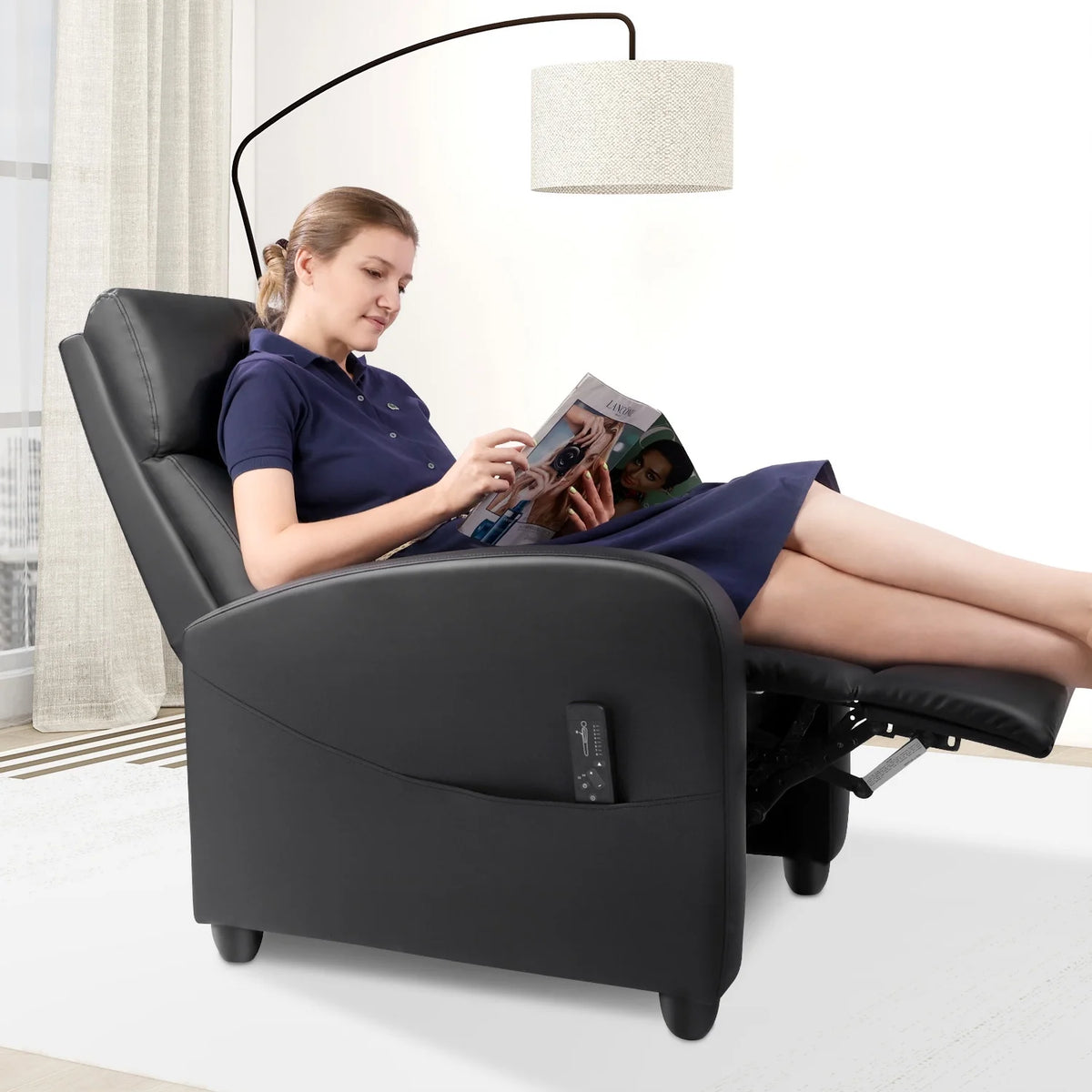 Black PU Leather Single Sofa Recliner Chair with Massage Backrest O277