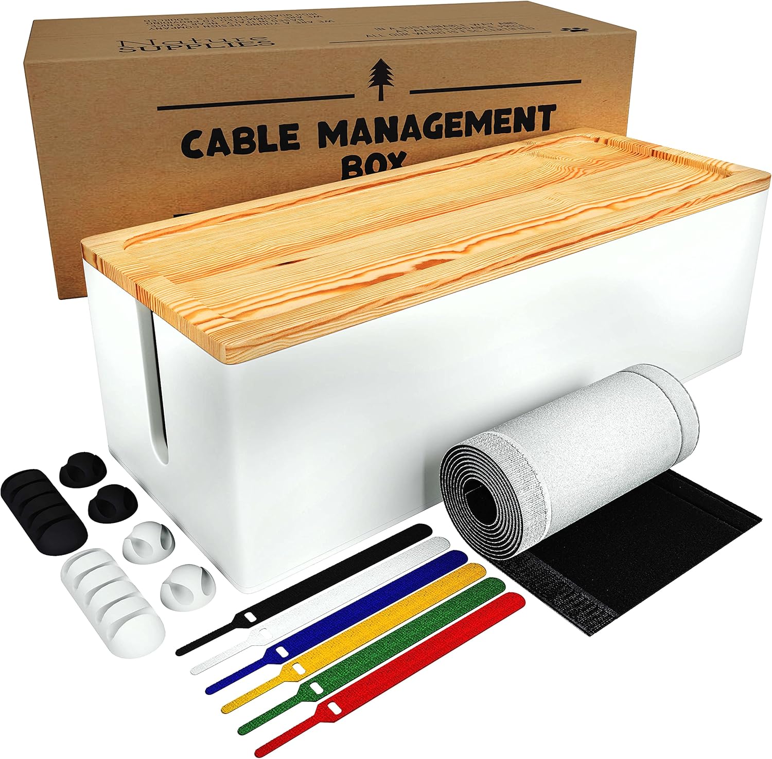 Natural Wood Cable Management Box Set of Two Large & Medium Cord Organizer Box B80088