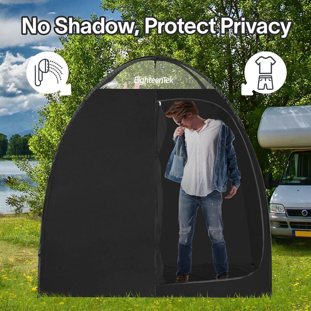 Camping Shower Tent Changing Room with Fixed Floor 2 Rooms and Doors Pop Up Privacy Shelter with Carry Bag 83"x43"x80" T820805