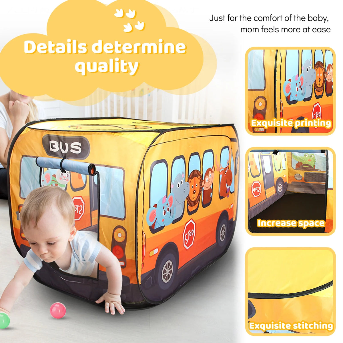 Yellow Pop up Play Tent with 2 Openings, Polyester, 44.46 x 28 x 29.25 inch I237665