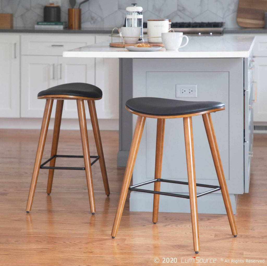 Saddle Walnut and Black Leather Counter Stool Set of 2 T890462