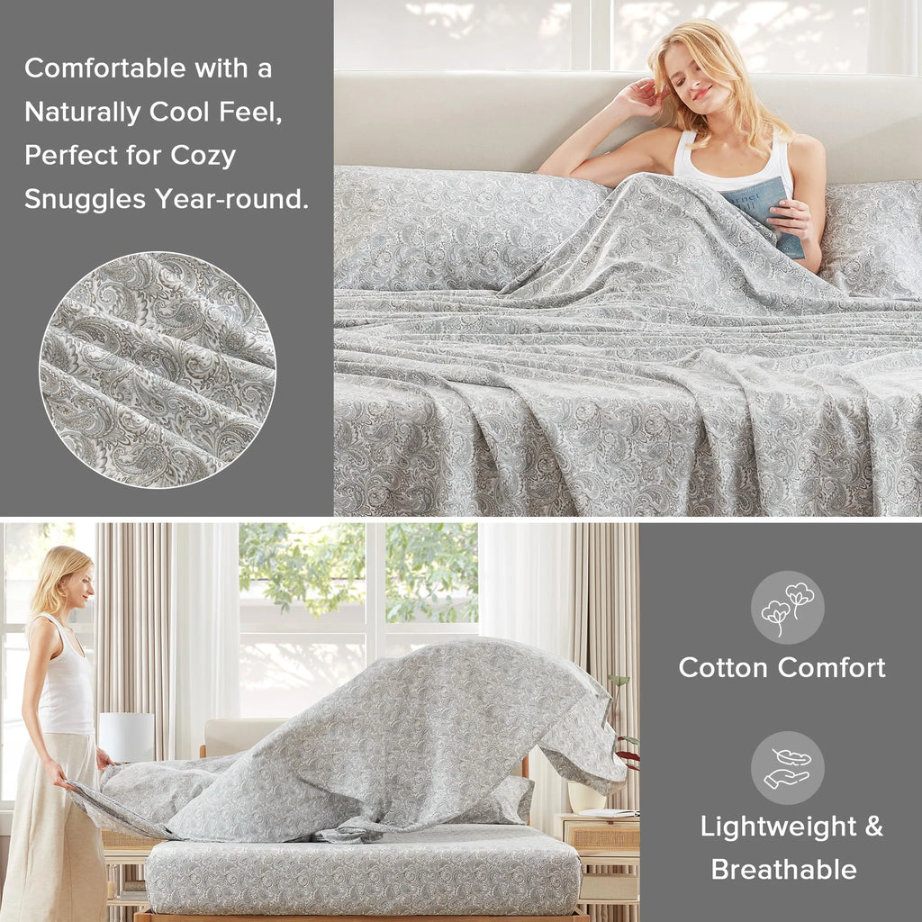 Gray 4 Piece Cotton Queen Sheets Set with Deep Pocket P475626