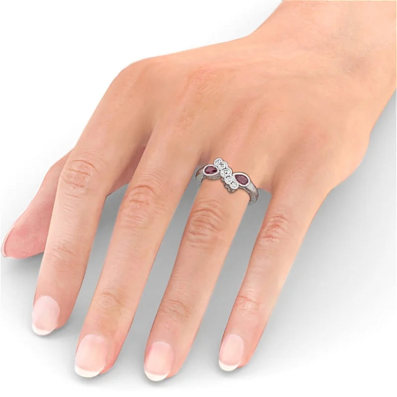 14K White Gold Eternity Band with Pear Cut Ruby and Diamond K28303