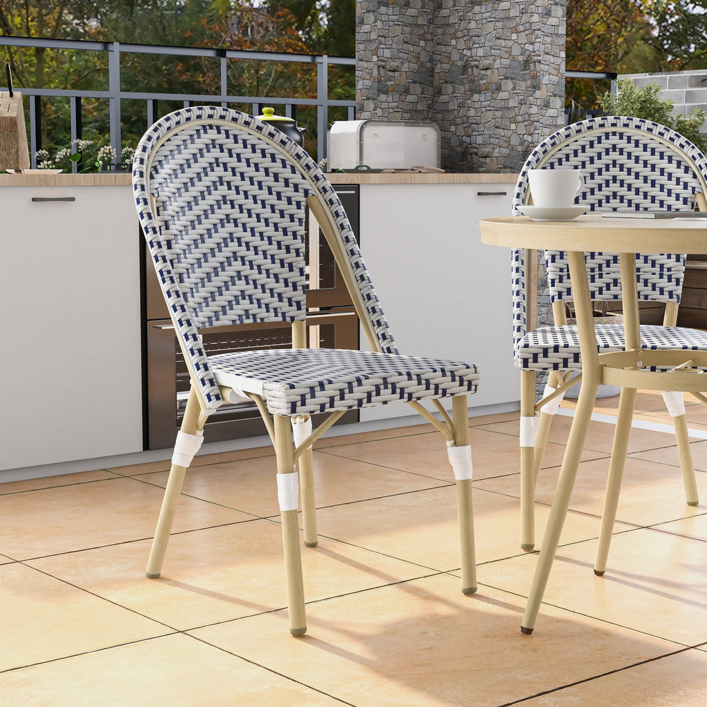 Natural Tone Patio Bistro Chairs (Set of 2) - Blue & White R16327