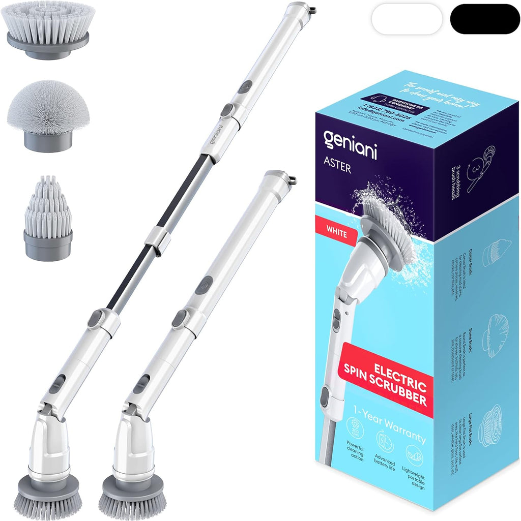 Electric Spin Scrubber with Adjustable Extension Handle, 3 Replaceable Brush Heads, Black, Pack of 2 K660727