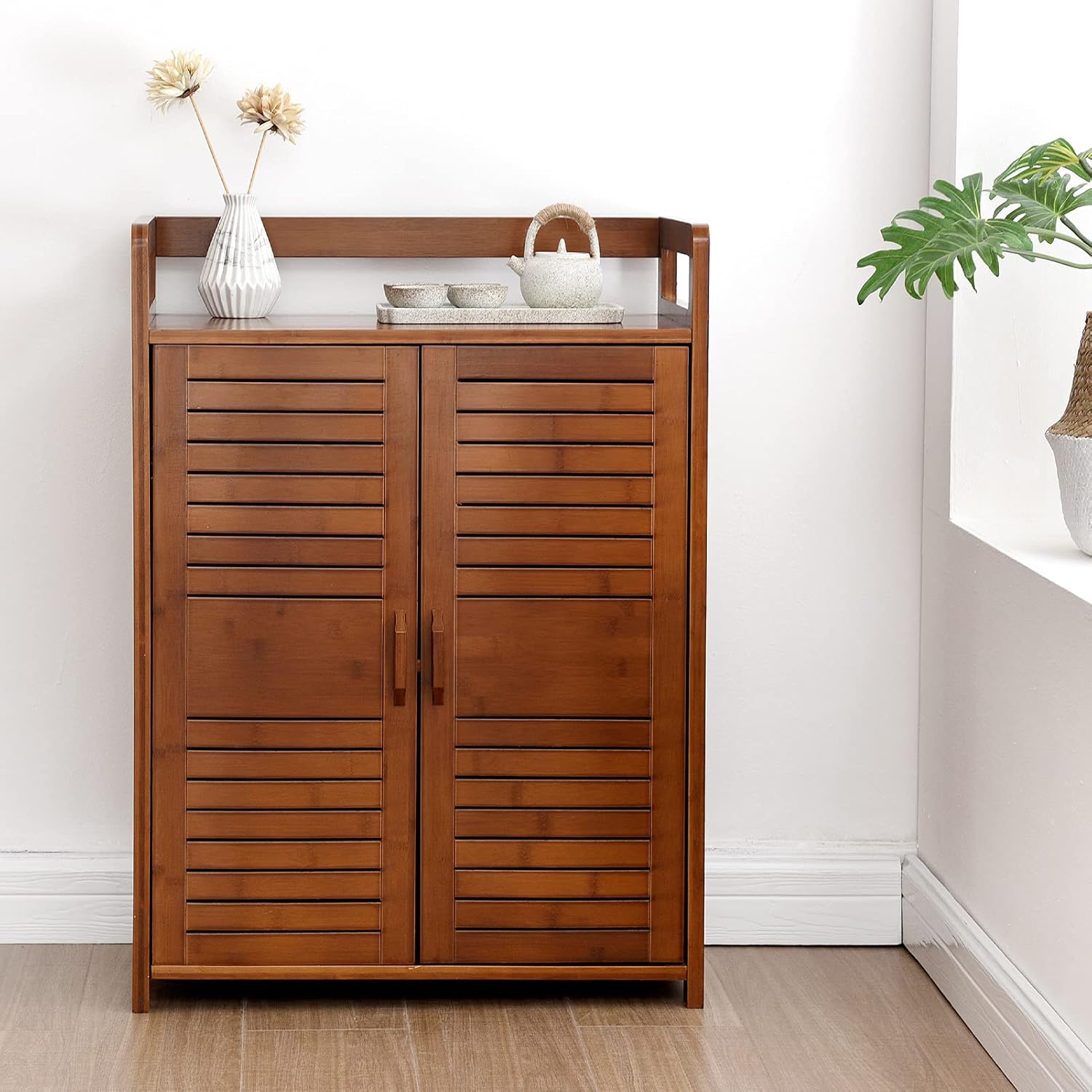 Bamboo 2 Door Storage Cabinet, Antique Brown V518705