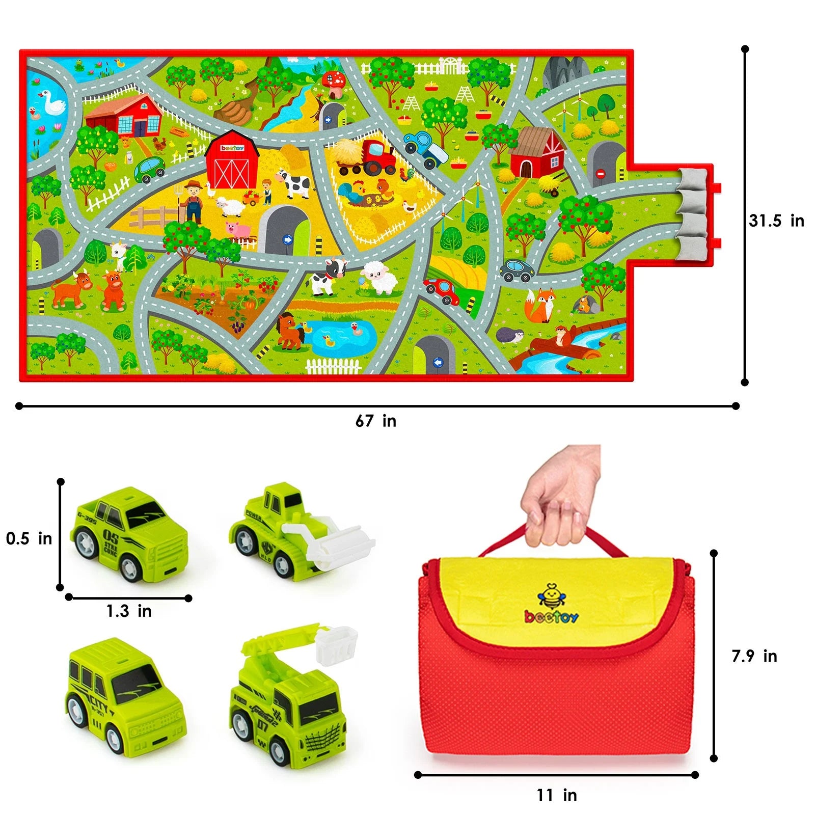 Farm Rug Play Mat with 4 Toy Cars W691303