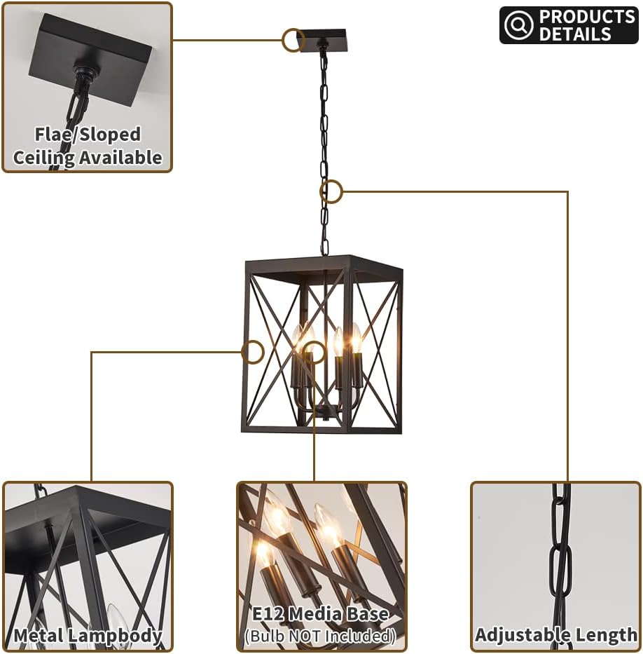 Black 4 Lights Cage Chandelier I121834