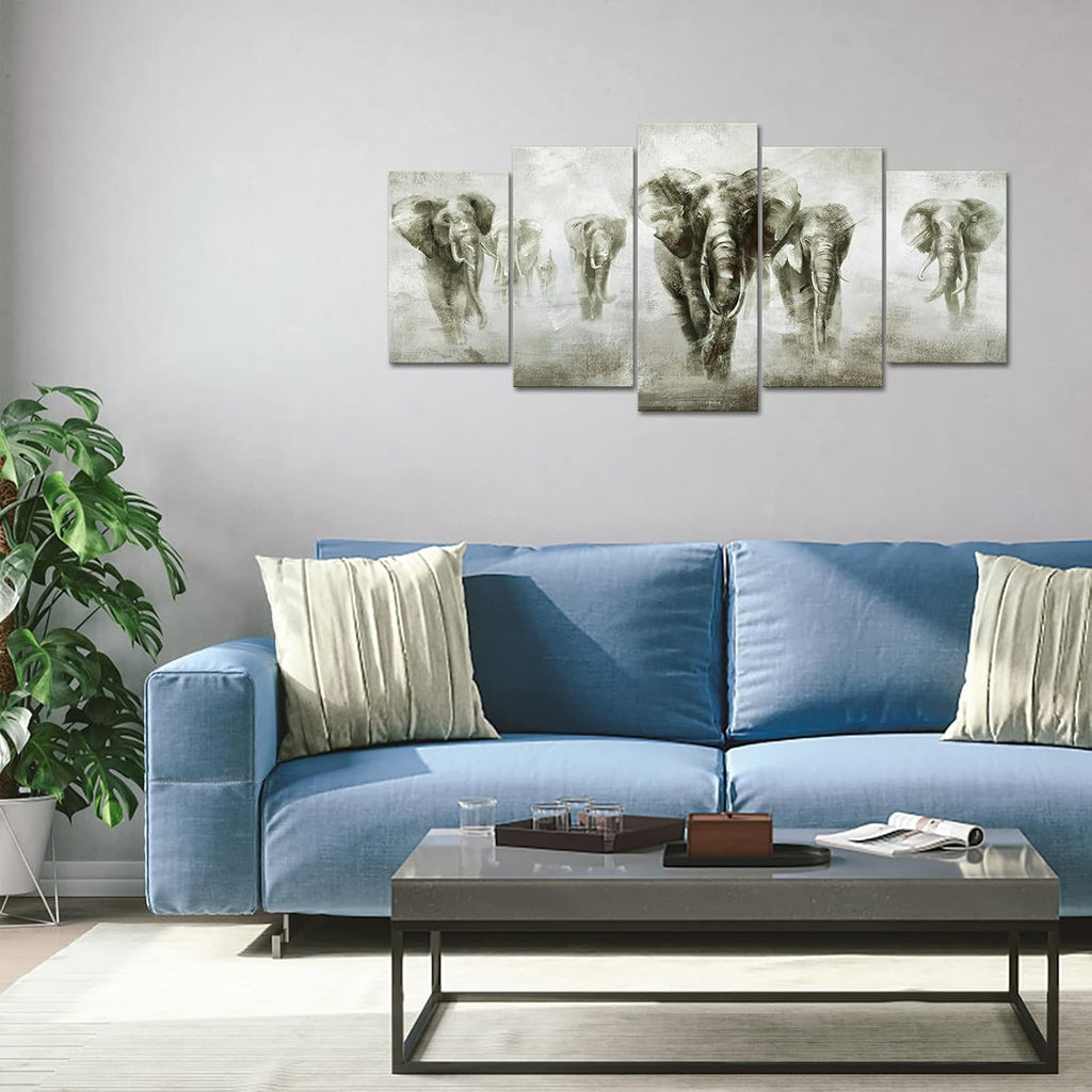 5 Panel Black and White Grey Elephant Canvas Wall Art G109420