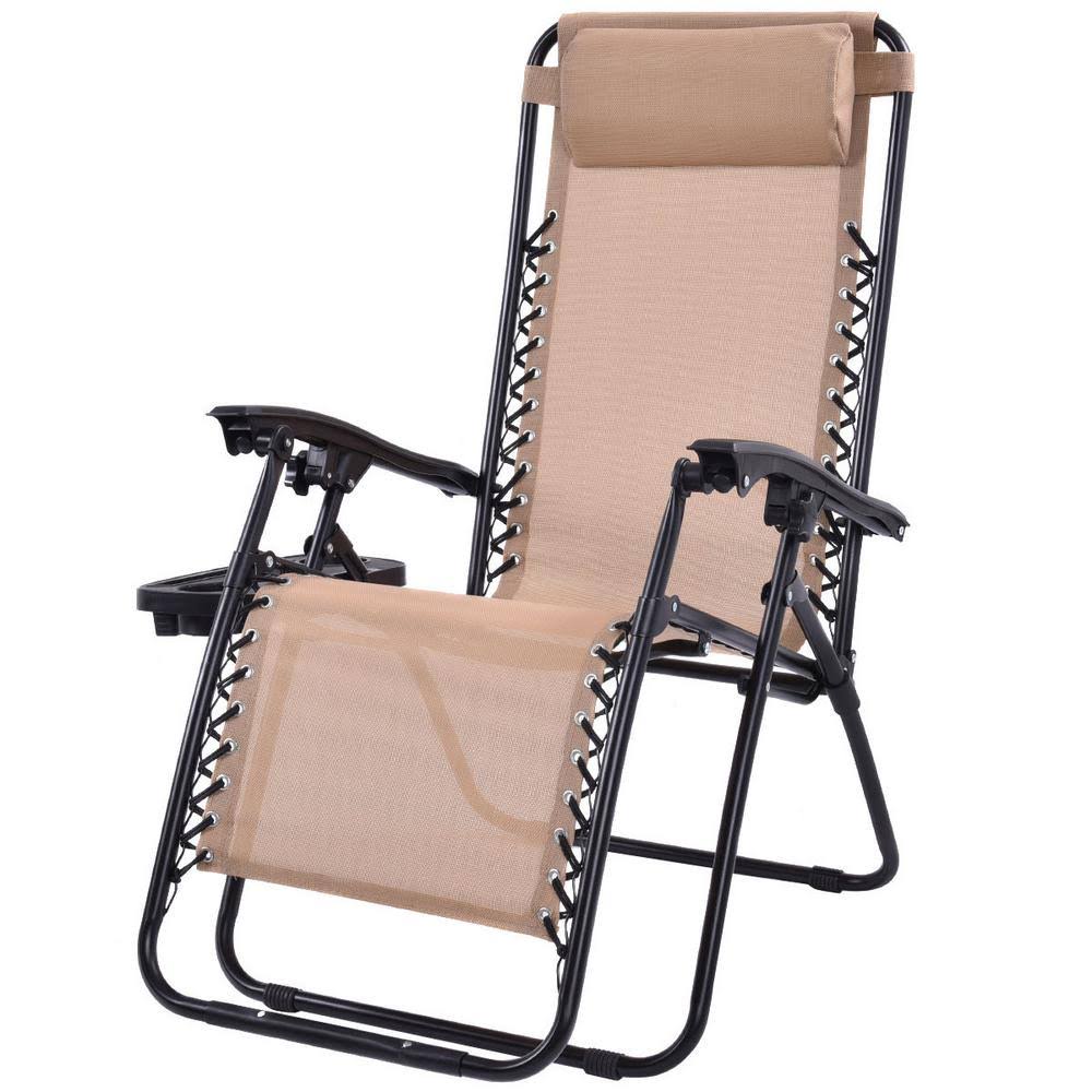 Folding Metal Outdoor Lounge Chair in Beige (2-Pack) J5203