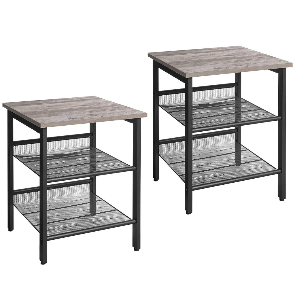Set of 2 Greige Side Tables with Adjustable Shelves E718005